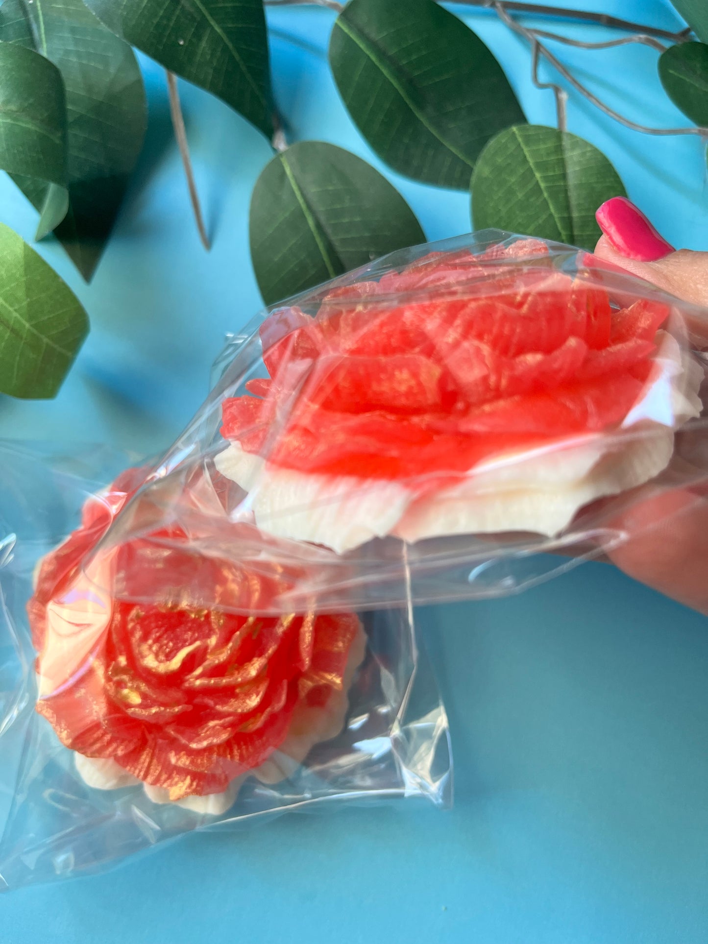 Crystal candy rose with vibrant colors and golden shimmer, perfect edible jewel candy gift.