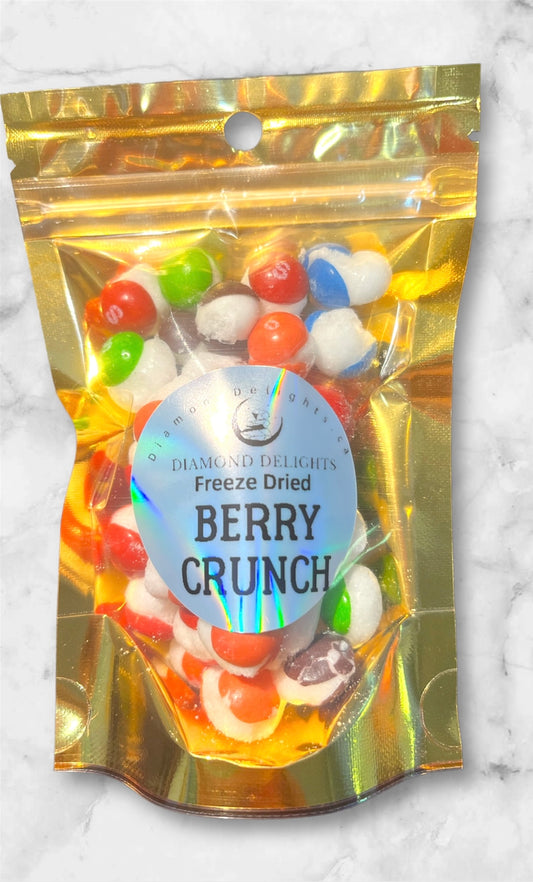 Colorful freeze dried Berry Rainbow Crunch candy in 50g resealable pouch