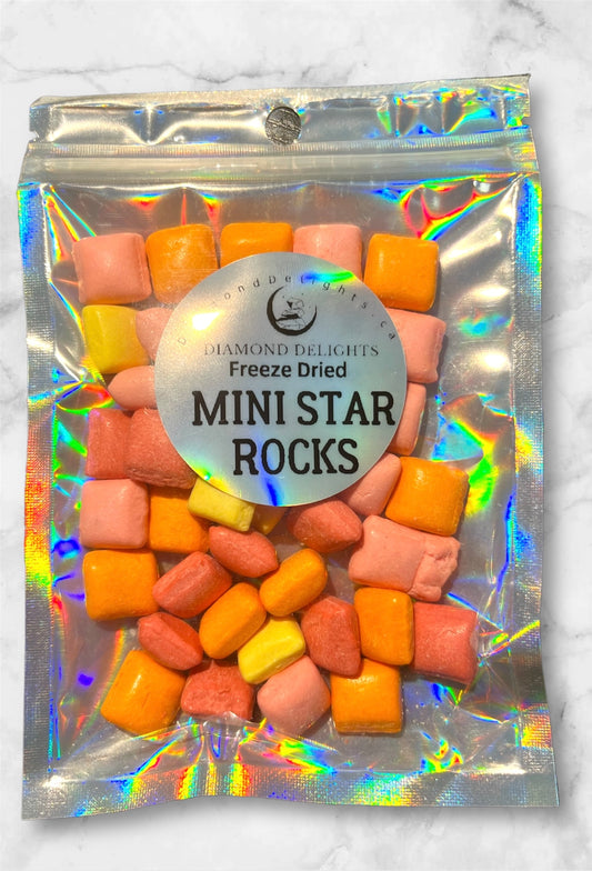 Bag of Mini Star Rocks freeze-dried candy in assorted neon colors
