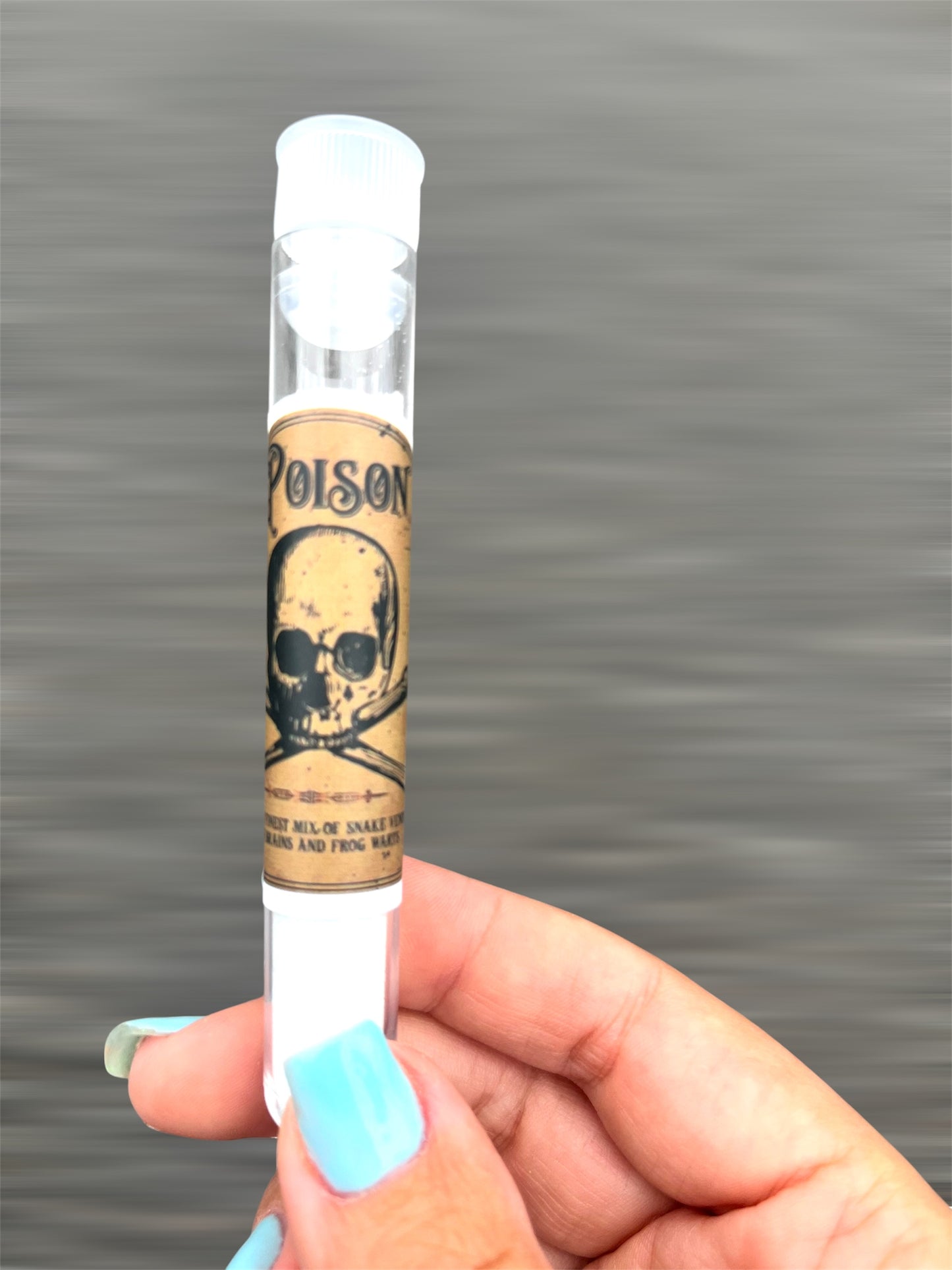 Spooky Halloween candy tubes with vintage poison labels, sour sparkle dip powder, witchy potion party treats for trick-or-treat.