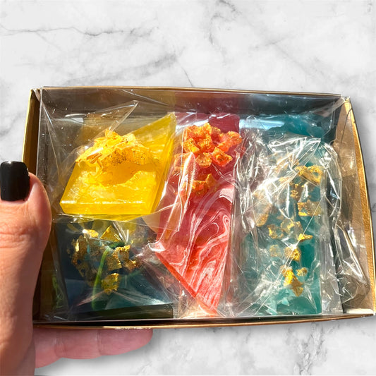 Assorted crystal candy gems with sparkle dip in gift box