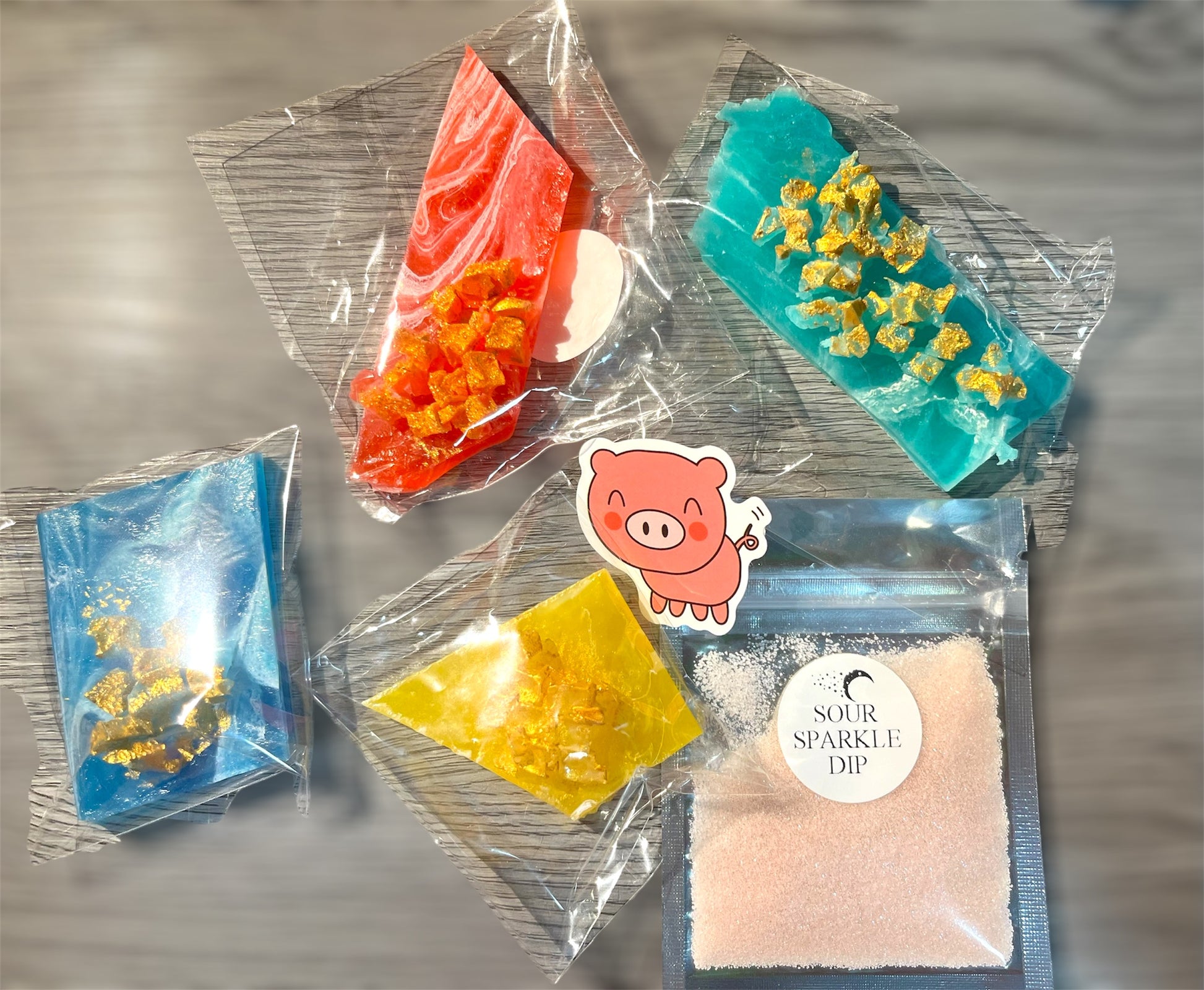 ASMR candy box with edible crystals and rainbow pieces