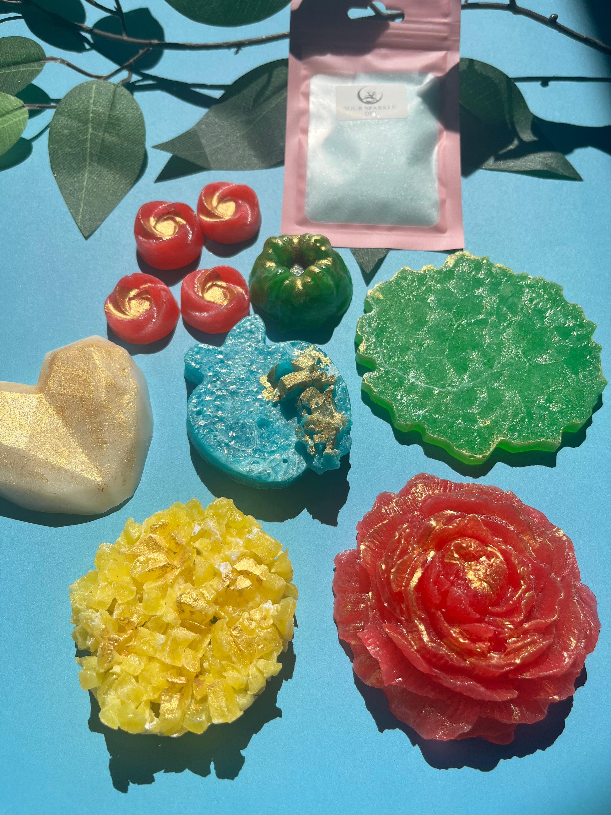 Sample of 6-flavor Sampler Box from Ultimate Mystery Treasure Box with gem and floral crystal candy