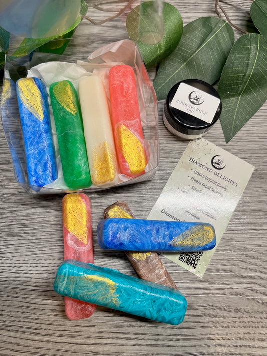 Galaxy Stix crystal candy with colorful sticks and sparkle sour dip in gift box