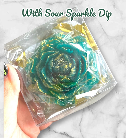 Beautiful teal peony flower in a gift box