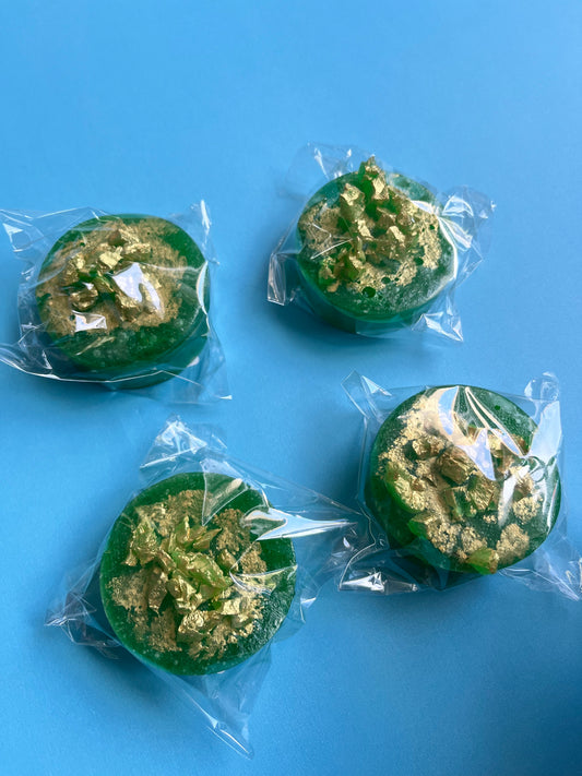 Tropical Guava Crystal Candy filled with Mango Jam. Handcrafted kohakutou with a crunchy shell and soft centre. Made by Diamond Delights