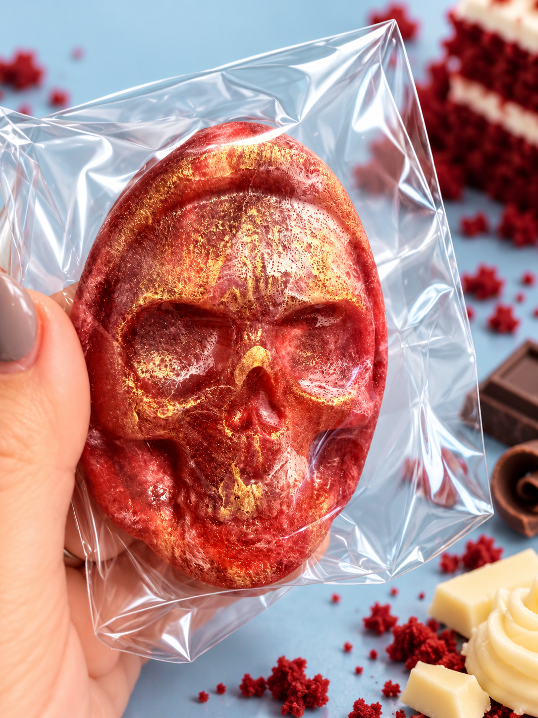 XL Red Velvet Skull with White Chocolate Ganache