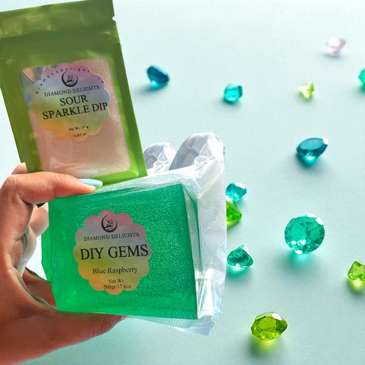 DIY Gems Blue Raspberry candy brick with Sour Sparkle Dip packet – Diamond Delights