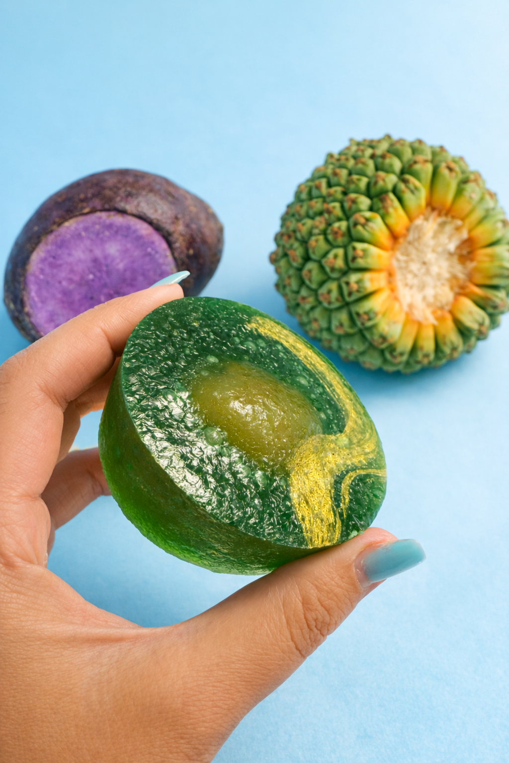 Pandan stuffed with Ube Mochi Crystal Gem – Handcrafted Artisan Candy