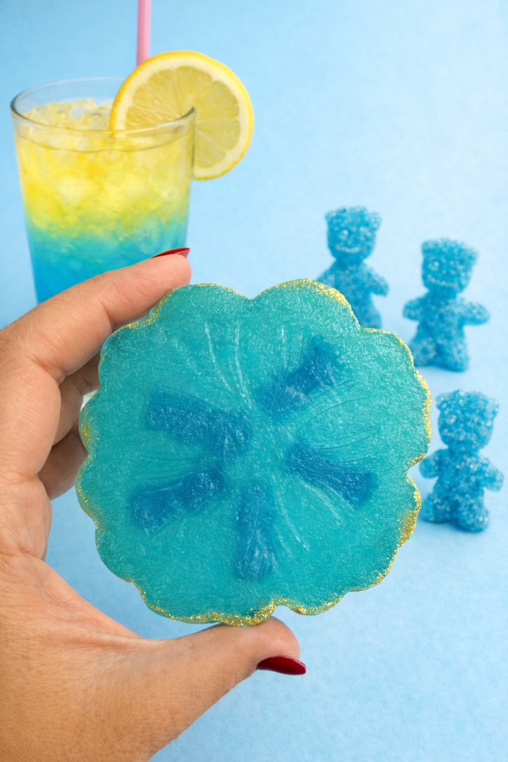 Blue Raspberry Lemonade Blossom Slice with Sour Patch Kids
