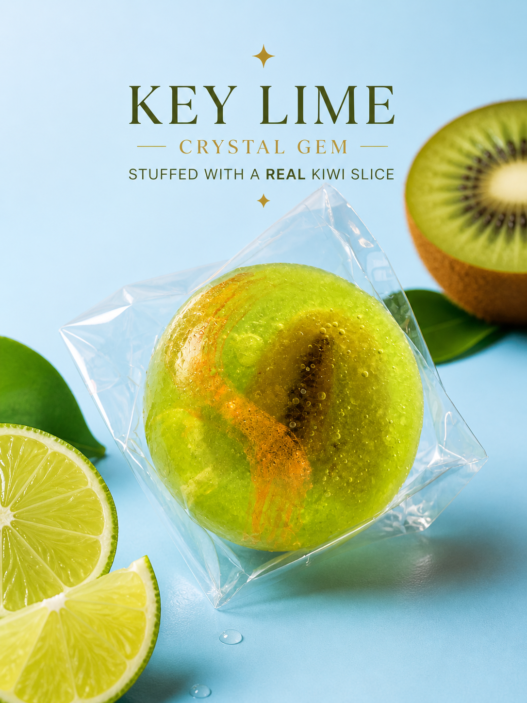 Key Lime Crystal Candy Stuffed with Real Kiwi Slice