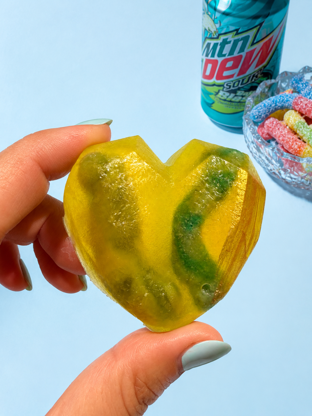 Mountain Dew Sour Worms Crystal Candy Heart