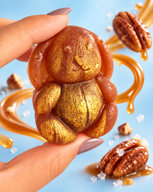 Brown Butter Pecan Crystal Candy Bunny — Stuffed with Salted Caramel Mochi 🐰🤎