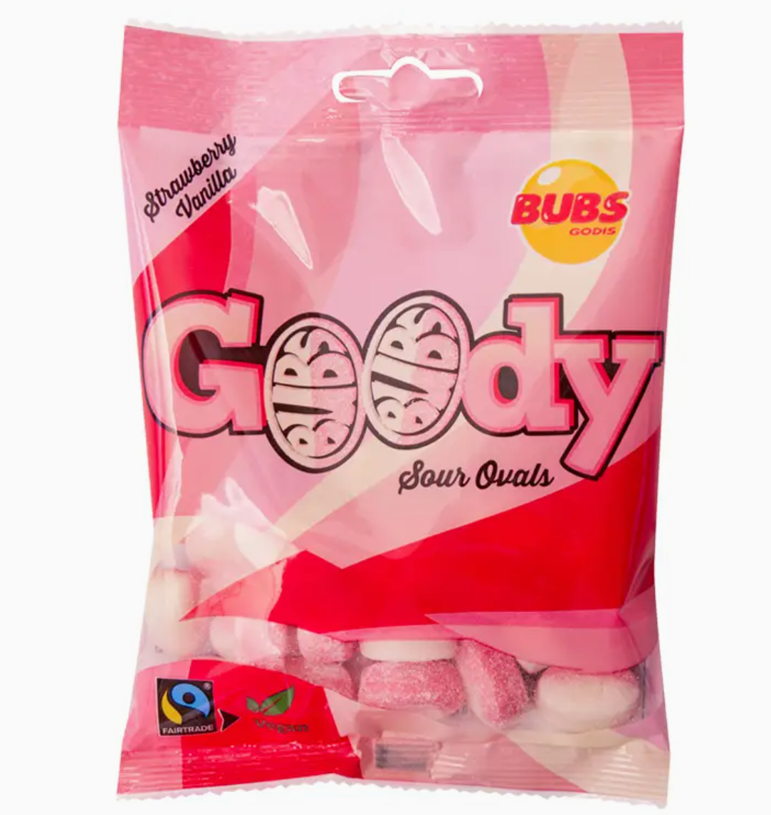 Bubs Godis Strawberry with Vanilla Sour Ovals 90g
