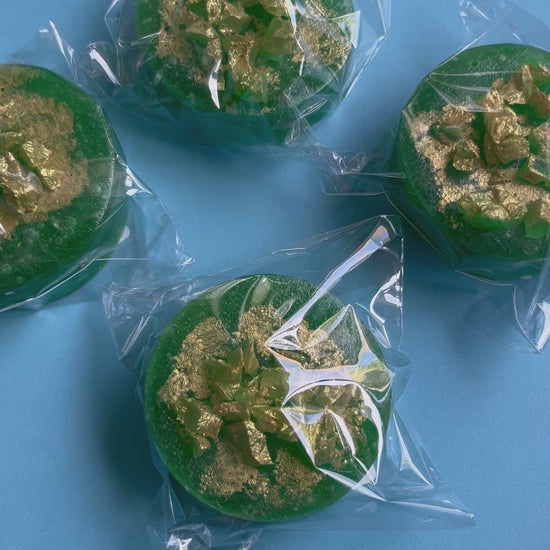 Tropical Guava Crystal Candy filled with Mango Jam. Handcrafted kohakutou with a crunchy shell and soft centre. Made by Diamond Delights